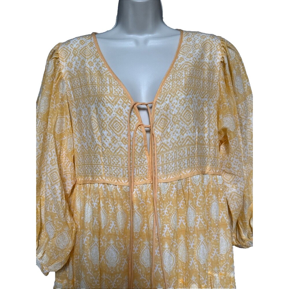 New NWT Daughters of India Jasmine Size L Maxi Dress Mango Yellow Cotton - Picture 11 of 14